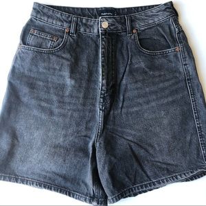 High Rise Washed Black Denim Shorts
